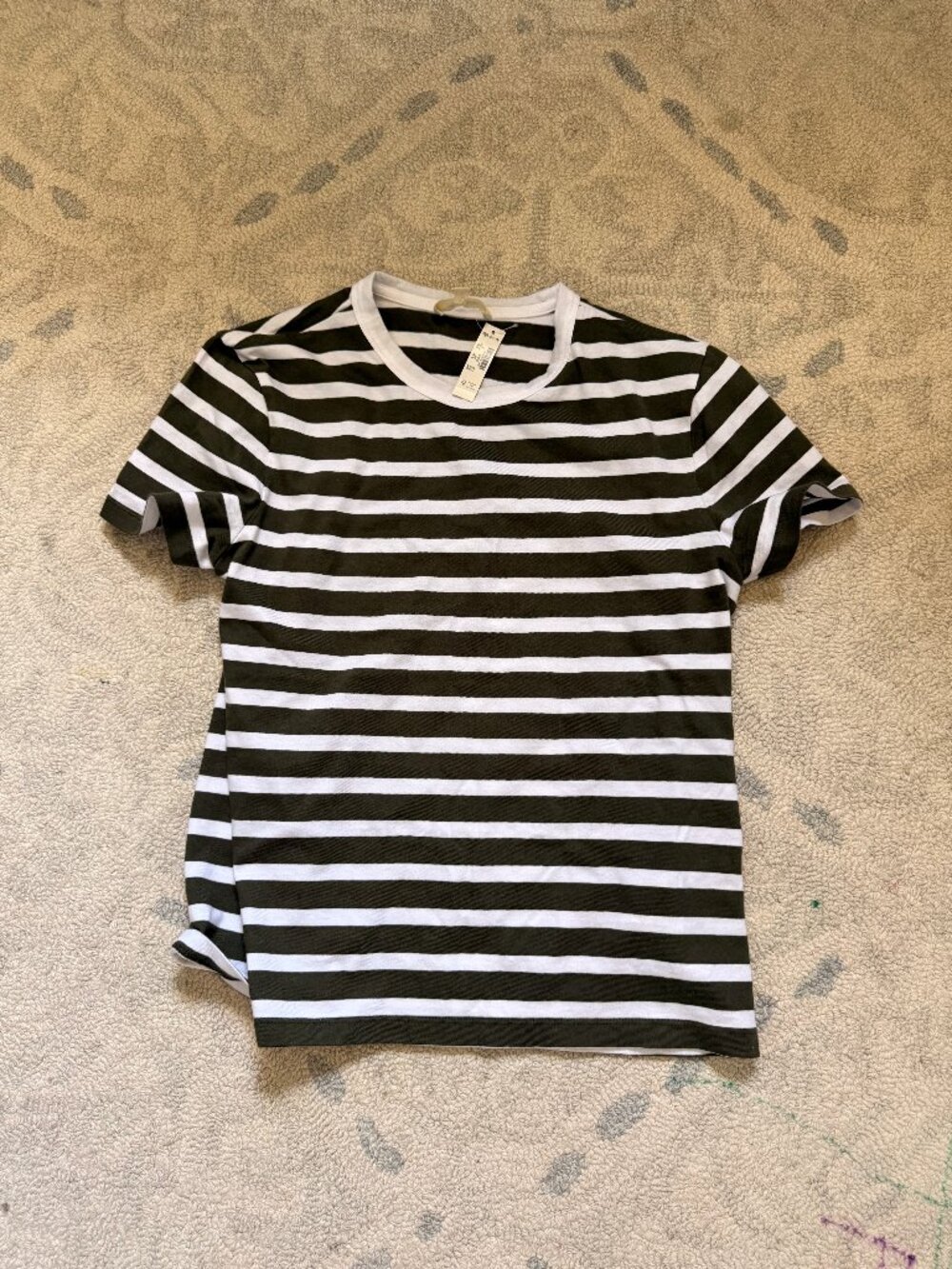Madewell The Perfect Crewneck Tee in Allday Jersey Size Olive & White Small NWT